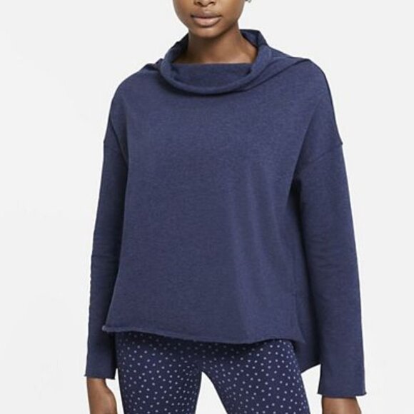 Nike Yoga - Women’s Brushed Fleece Long Sleeve Funnel Top in Blue, size Medium - Picture 1 of 9